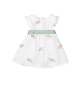 Floral sleeveless white dress with colored ribbon by Pompelo